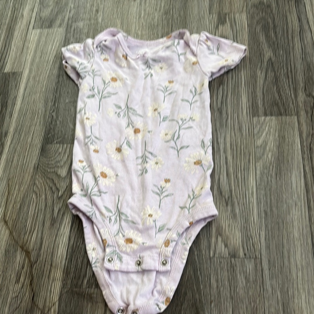 Carter's Purple and White Floral Bodysuit with Ruffle Sleeves